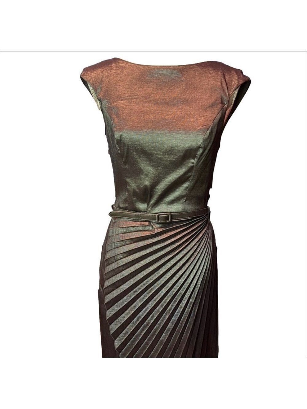 London Times Metallic Gray Midi Dress